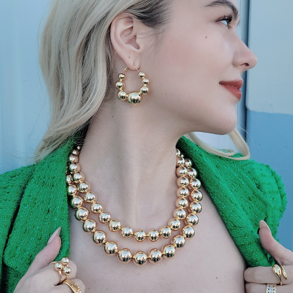 Trendy 18K gold beaded Necklace - Picture 3 of 4